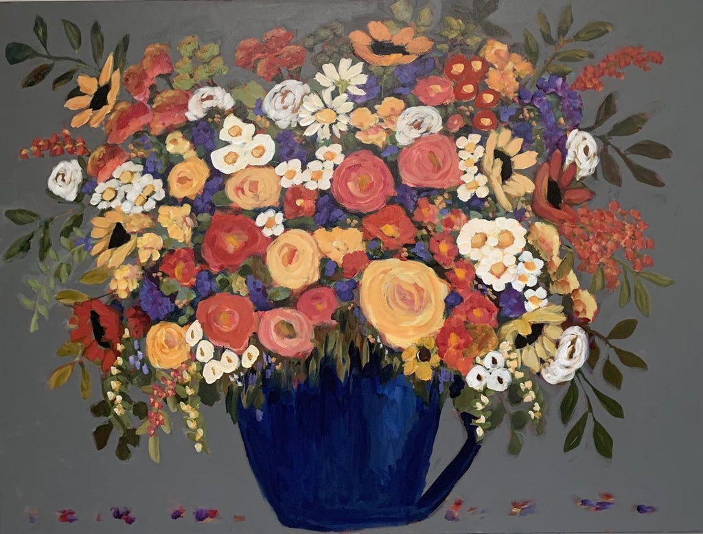 30x40 Kate Bruce floral with bright blue vase