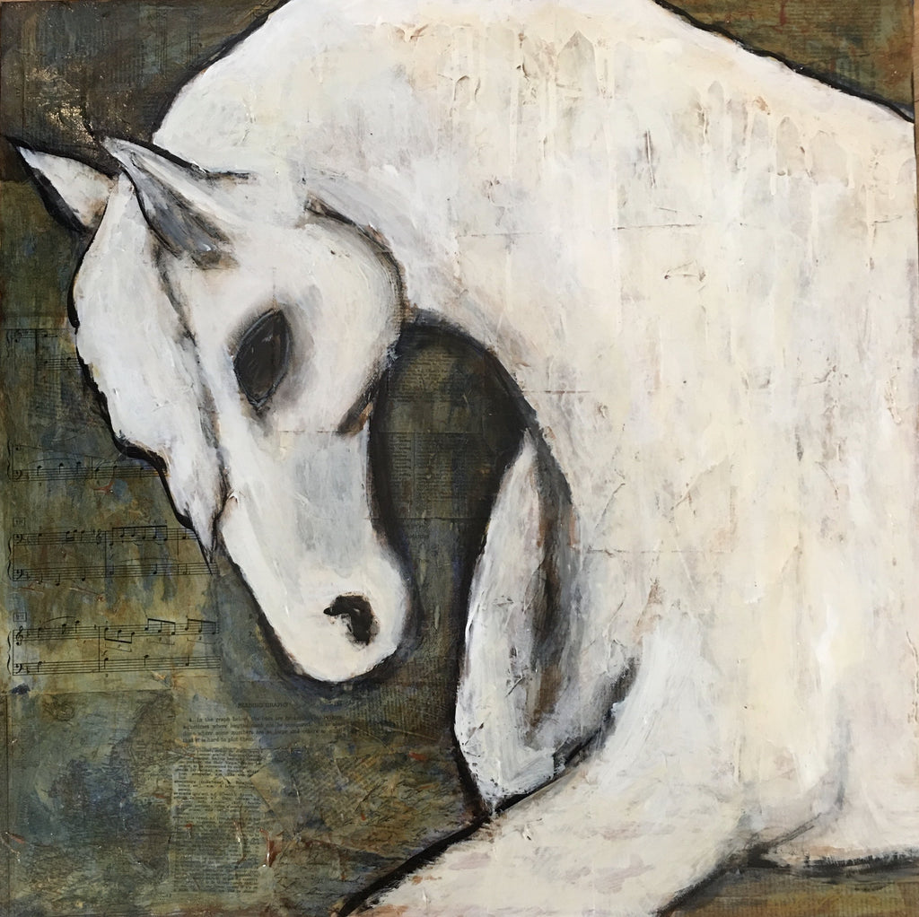 24x24 Prancing White Horse acrylic painting by Kate Bruce